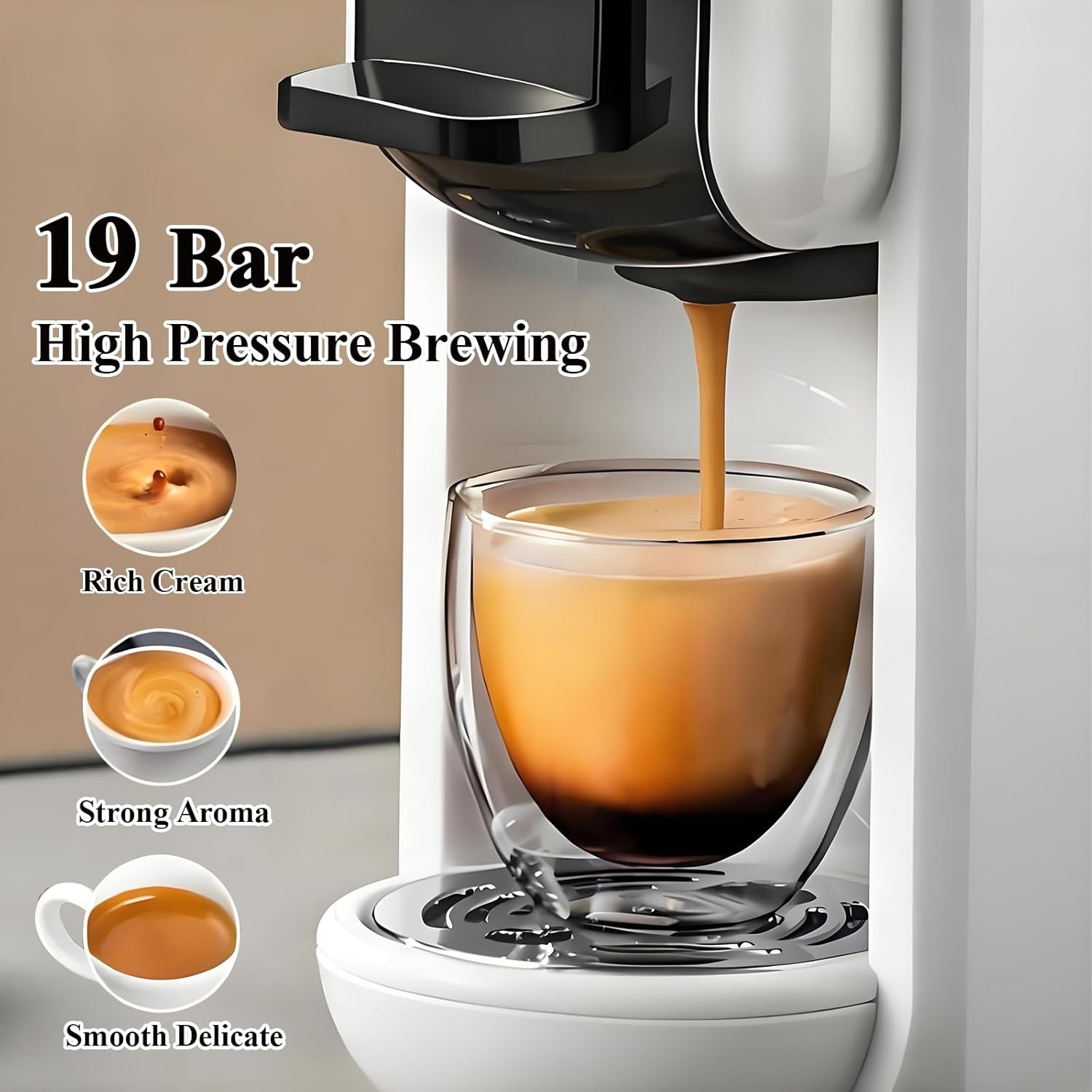 4 in 1 Pods Coffee Maker Compact Design Fast Brew Hot Cold Serve Espresso Machine
